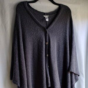 J.JILL Dark Gray SLUB Knit BUTTON Front PONCHO Style CARDIGAN Sweater Sz S-L